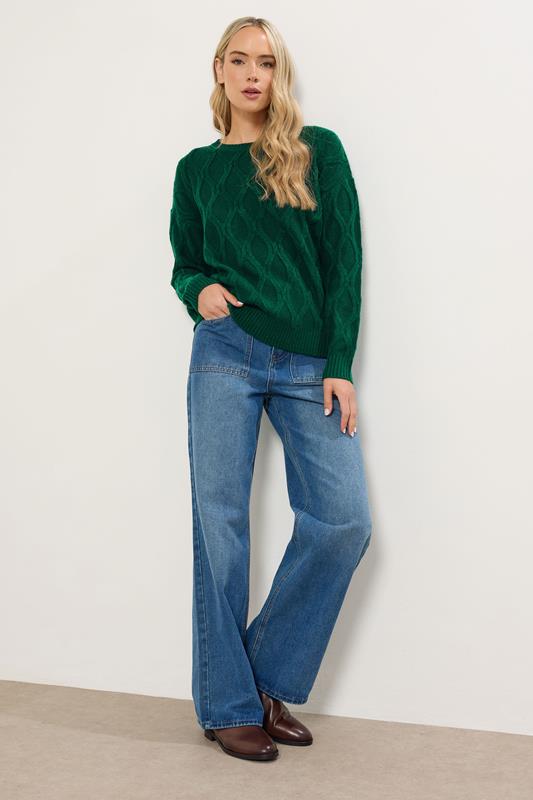 LTS Tall Dark Green Cable Knit Jumper | Long Tall Sally 1