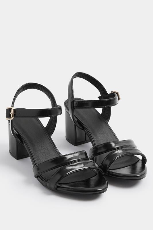 Black Faux Leather Mid Block Heel Sandals In Wide E Fit | Yours Clothing 1
