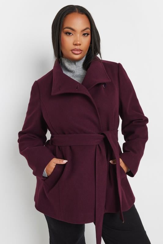 YOURS Plus Size Burgundy Red Short Wrap Formal Coat | Yours Clothing 1