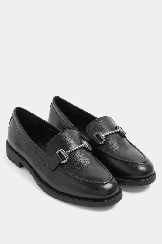 Black Metal Trim Loafers In Wide E Fit