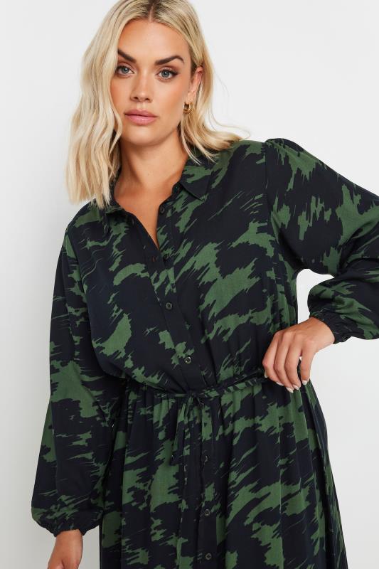 YOURS Plus Size Black & Green Abstract Print Shirt Dress | Yours Clothing  2