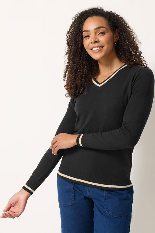  M&Co Black Tipped Long Sleeve Jumper