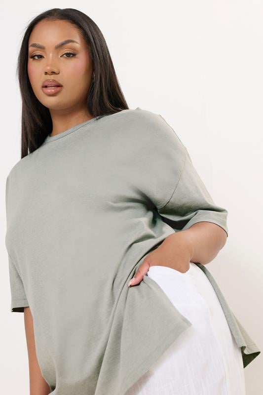 YOURS Plus Size Light Grey Oversized Side Split T-Shirt | Yours Clothing 3