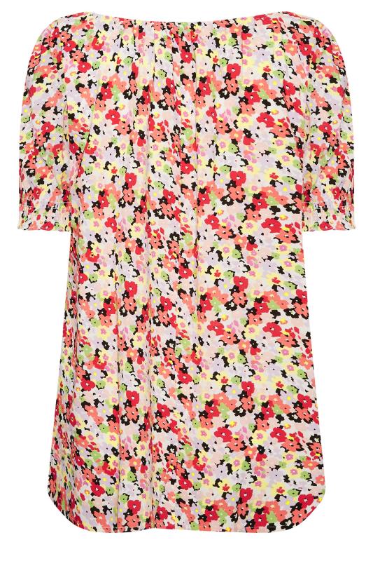 YOURS Curve Plus Size White & Red Floral Tie Neck Top | Yours Clothing  7