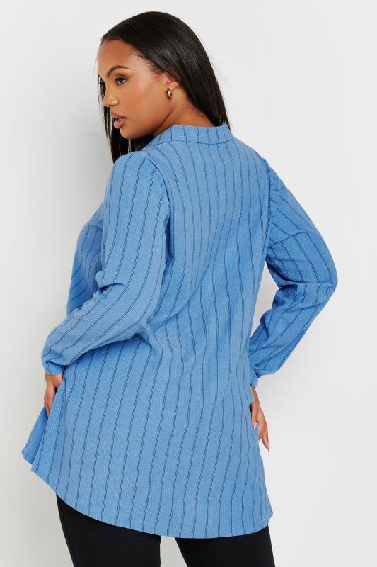 YOURS Plus Size Blue Textured Pinstripe Shirt | Yours Clothing  3