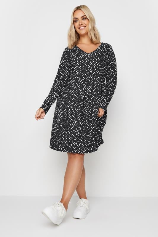 YOURS Curve Plus Size Black Spot Print Mini Dress | Yours Clothing  2