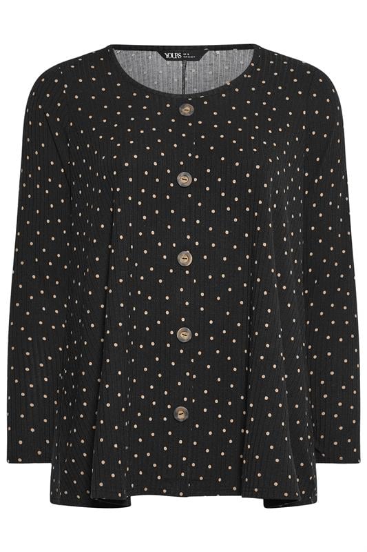YOURS Plus Size Black Polka Dot Ribbed Button Top | Yours Clothing 6