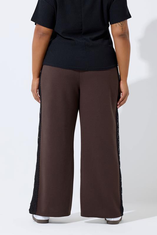 LIMITED COLLECTION Plus Size Chocolate Brown Lace Insert Trousers | Yours Clothing 4