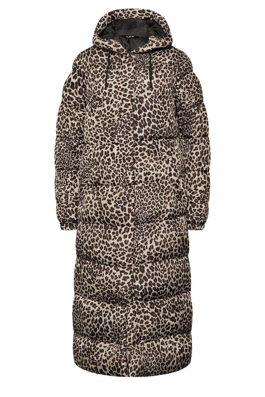 LTS Tall Womens Beige Brown Leopard Print Longline Puffer Coat | Long Tall Sally 6