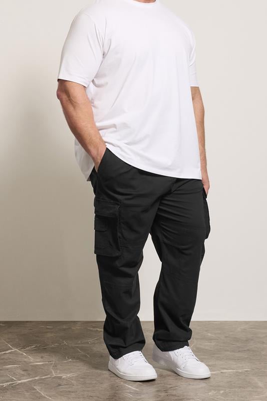 KAM Big & Tall Black Stretch Cargo Trousers
