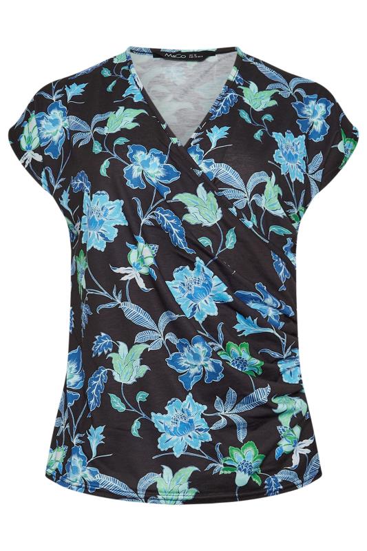 M&Co Black & Blue Floral Print Wrap Top | M&Co 5