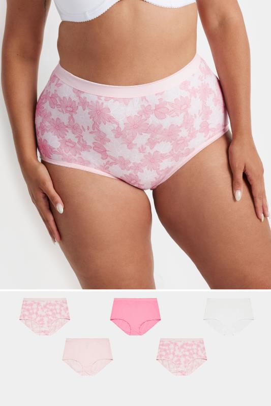 YOURS Plus Size 5 PACK Pink Floral Print Full Briefs | Yours Clothing 1