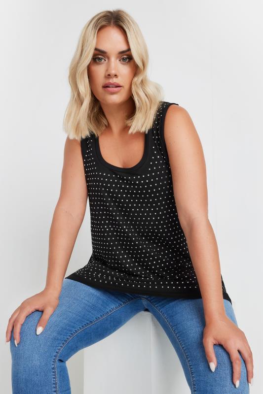 YOURS Plus Size Black Studded Vest Top | Yours Clothing 1