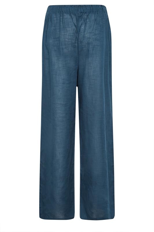 LTS Tall Navy Blue Cotton Wide Leg Beach Trousers | Long Tall Sally  6