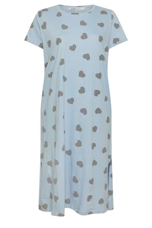 YOURS Plus Size Light Blue Heart Print Midaxi Nightdress | Yours Clothing 6