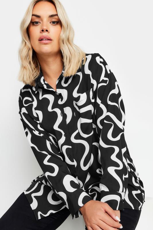 YOURS Plus Size Black & White Abstract Squiggle Print Oversized Shirt | Yours Clothing  5