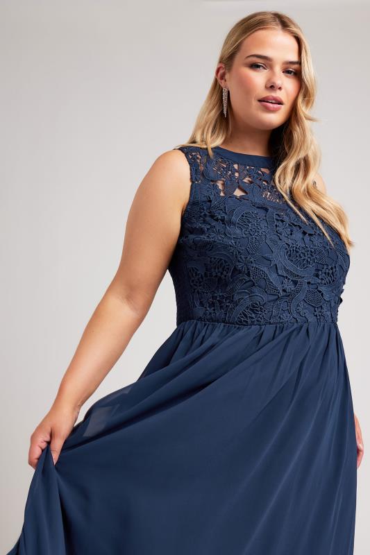 YOURS LONDON Plus Size Navy Blue Lace Bodice Maxi Dress | Yours Clothing  1