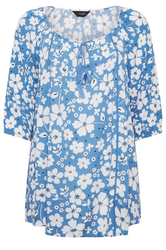 YOURS Plus Size Blue Floral Tie Neck Top | Yours Clothing 6