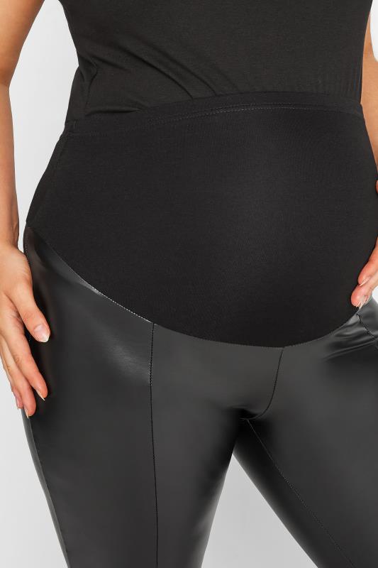 BUMP IT UP MATERNITY Plus Size Black Coated Split Front Leggings | Yours Clothing 3