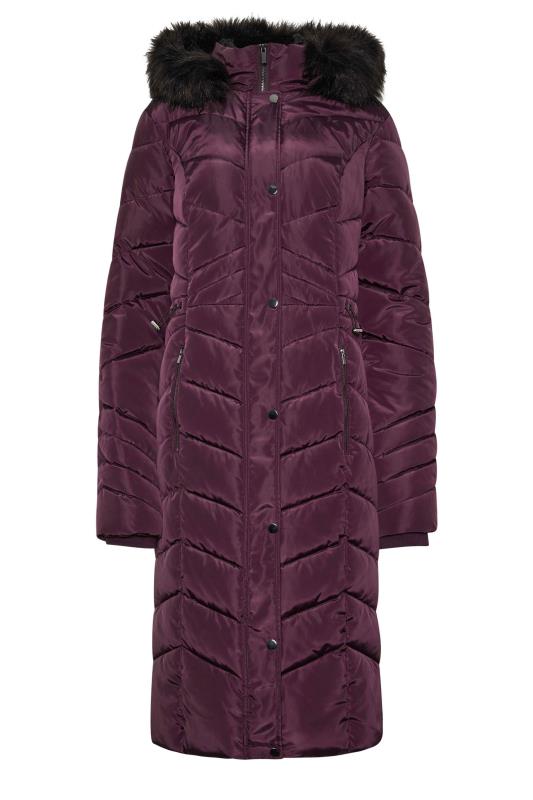 LTS Tall Women's Burgundy Red Faux Fur Trim Padded Longline Coat | Long Tall Sally 6