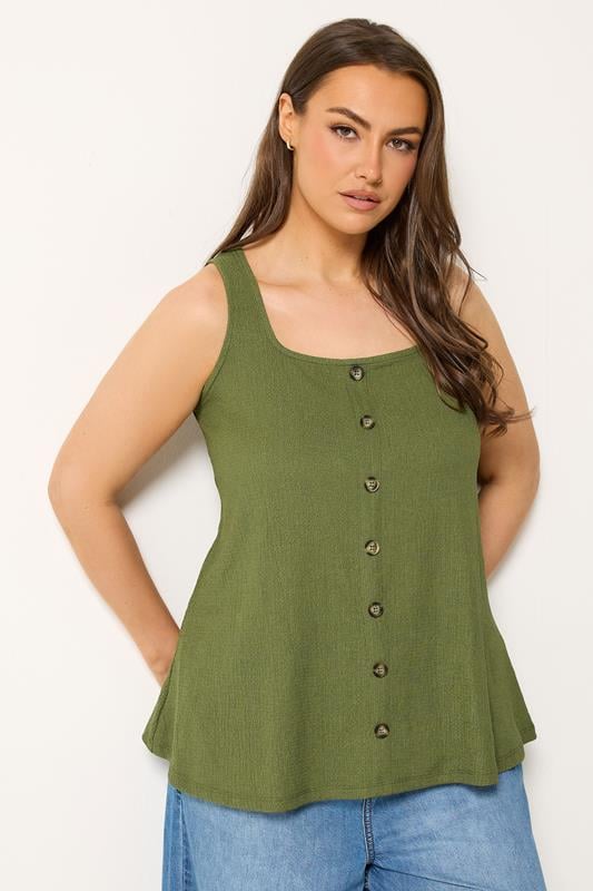 YOURS Curve Khaki Green Button Vest