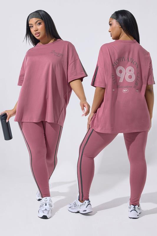 YOURS ACTIVE Curve Pink 'The Motivation Club' T-Shirt