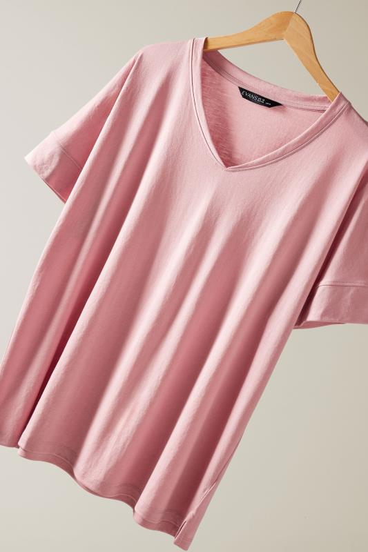 EVANS Plus Size Rose Pink V-Neck Modal Rich T-Shirt | Evans 7