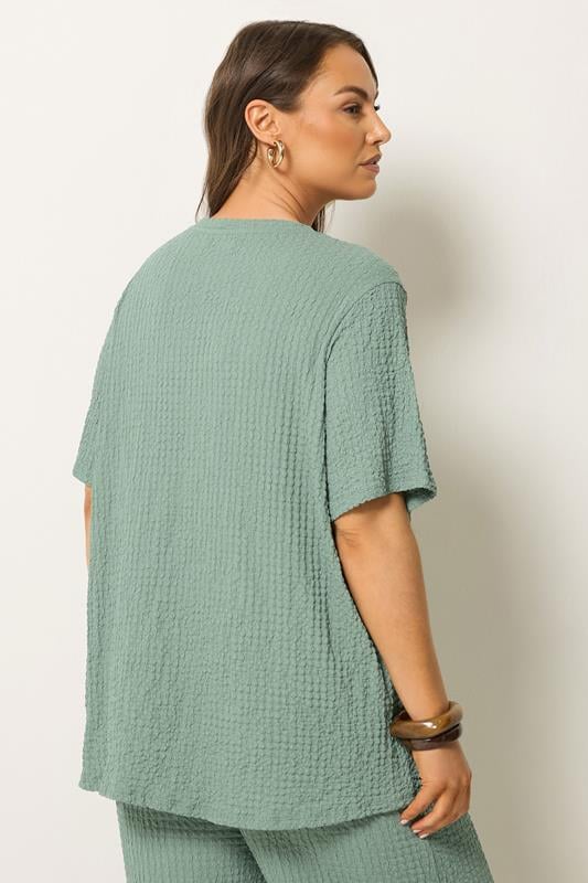 YOURS Plus Size Sage Green Button Detail Bubble Texture Top | Yours Clothing 2