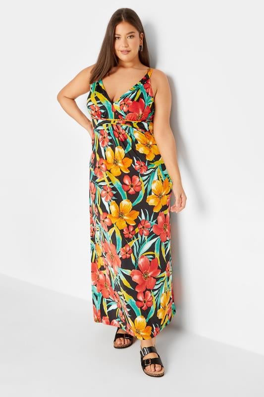 LTS Tall Women's Black Floral Print V-Neck Sleeveless Maxi Dress | Long Tall Sally 1