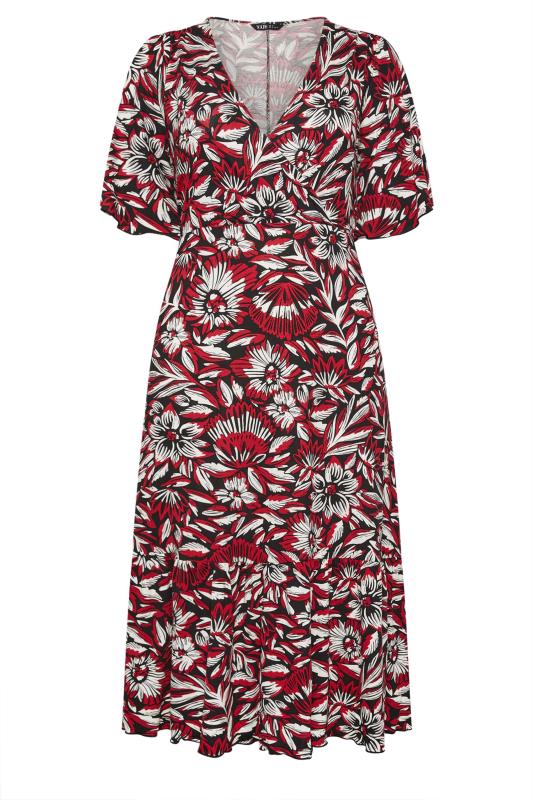 YOURS Plus Size Red Floral Print Angel Sleeve Midi Dress | Yours Clothing 5