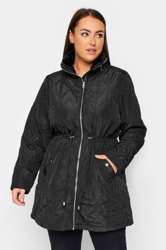 Plus Size  Evans Black Quilted Parka Coat