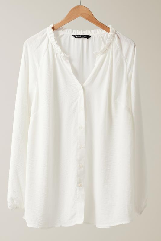 EVANS Plus Size White Frill Neck Blouse | Evans  6