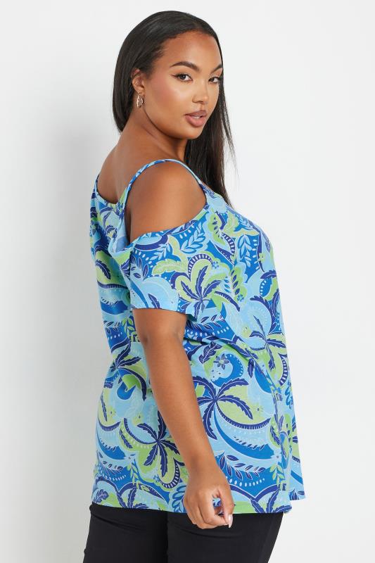 YOURS Plus Size 2 PACK Blue & Black Swirl Print Cold Shoulder Tops | Yours Clothing  5