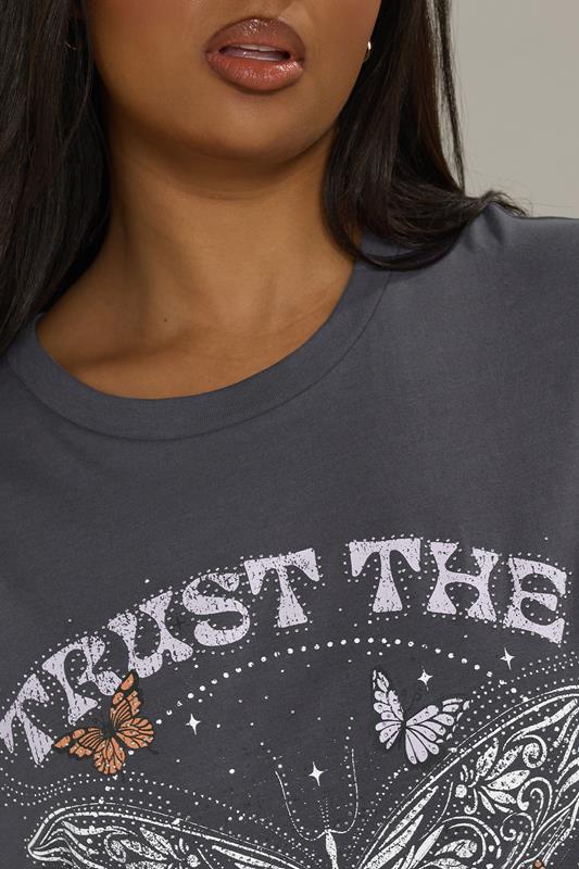 YOURS Plus Size Charcoal Grey 'Trust The Process' Slogan T-Shirt | Yours Clothing 5