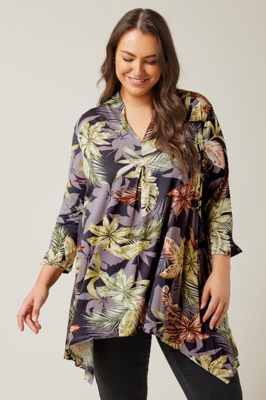 Evans Grey Tropical Print Longline Shirt 1