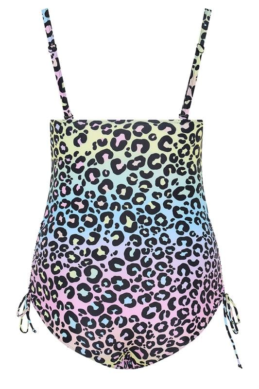 YOURS Plus Size Black Pastel Leopard Print Bandeau Swimsuit | Yours Clothing 10