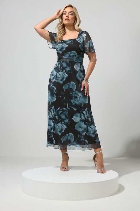  YOURS LONDON Curve Black Floral Square Neck Maxi Dress