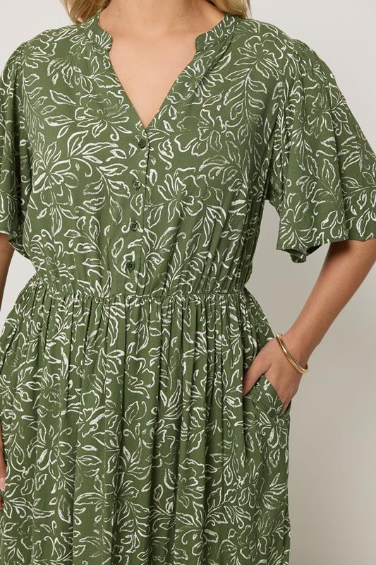 YOURS Plus Size Khaki Green Floral Midi Dress | Yours Clothing 4