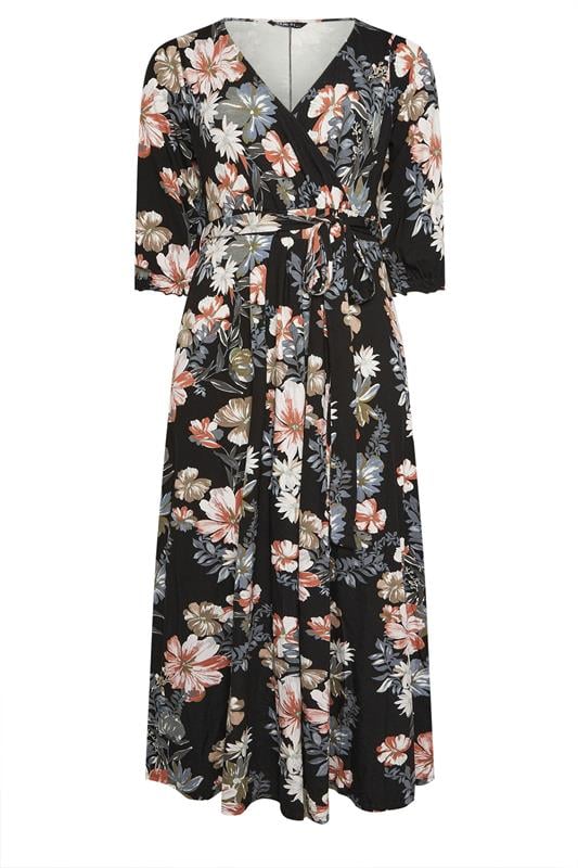 YOURS Plus Size Black Floral V-Neck Wrap Dress | Yours Clothing 5