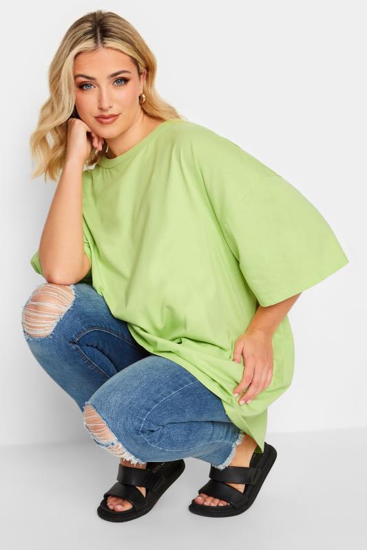 YOURS Plus Size Lime Green Oversized Boxy T-Shirt | Yours Clothing 4