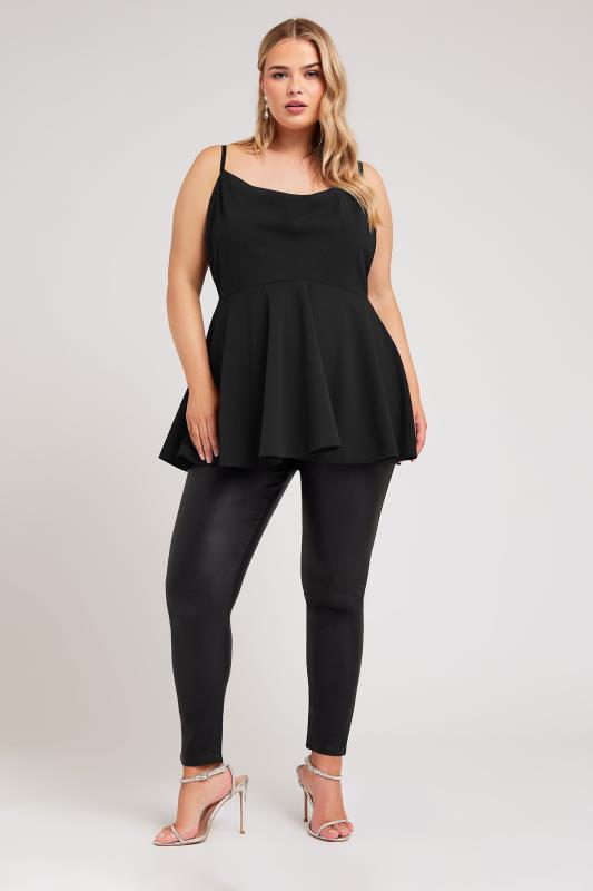 YOURS LONDON Plus Size Black Lace Peplum Top | Yours Clothing 2