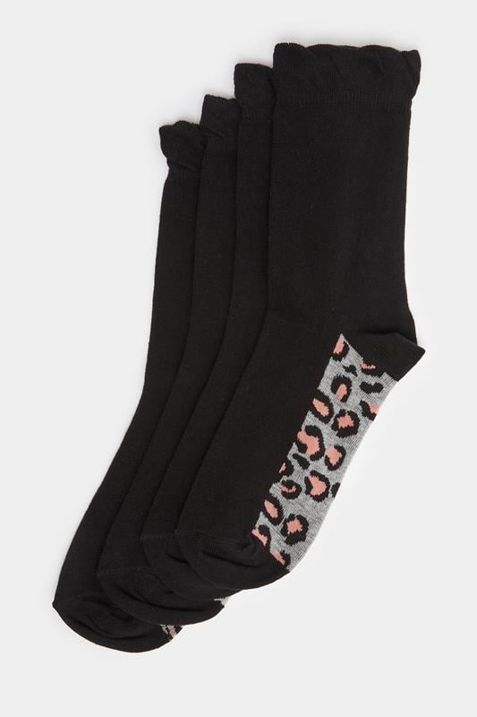 YOURSET 4 PACK Curve Black Animal Print Ankle Socks