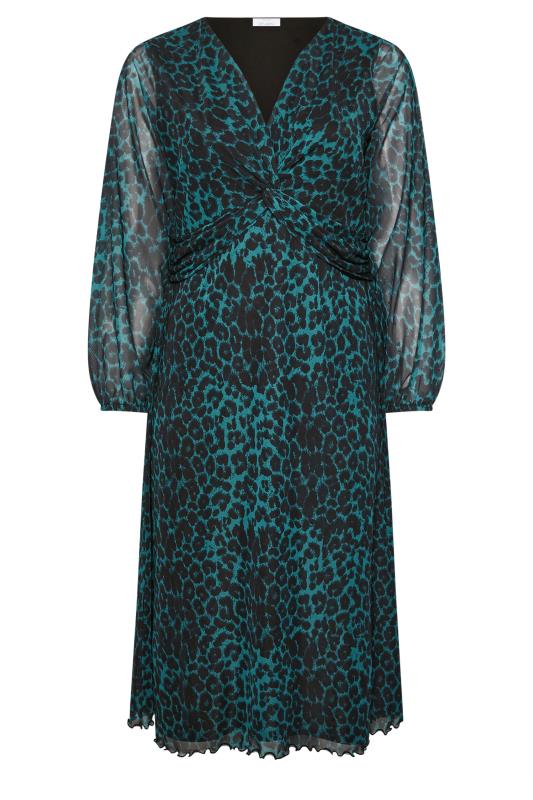 YOURS LONDON Plus Size Green Leopard Print Mesh Midaxi Dress | Yours Clothing  6