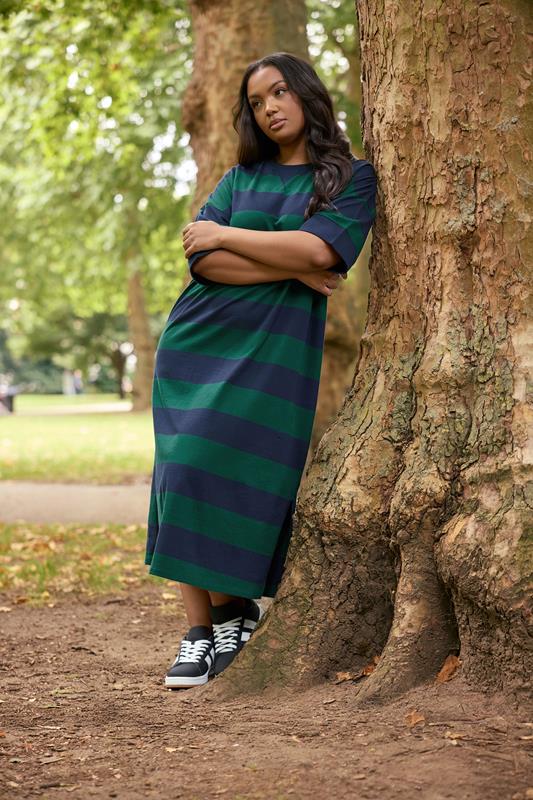  YOURS Curve Green Stripe Heavyweight Throw On Dress