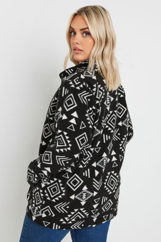 YOURS Plus Size Black & White Aztec Print Zip Fleece Jacket | Yours Clothing 3