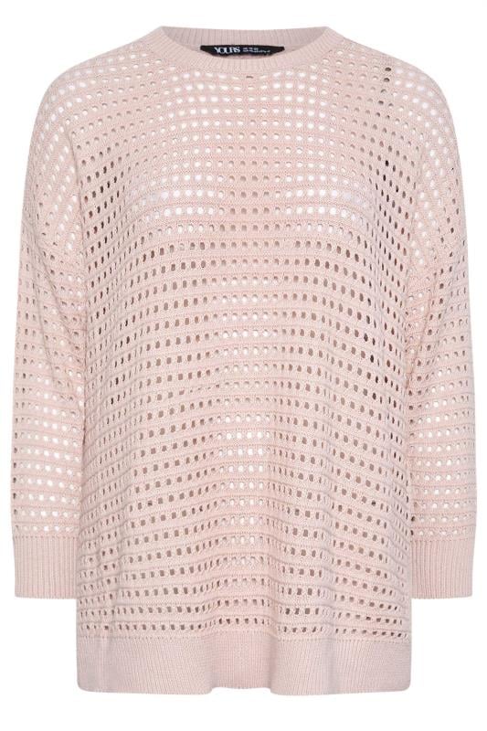 YOURS Plus Size Pink Side Split Crochet Jumper | Yours Clothing 5