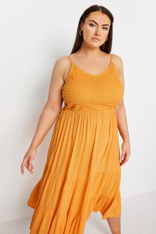 LIMITED COLLECTION Plus Size Orange Crochet Crinkle Midaxi Dress | Yours Clothing 4