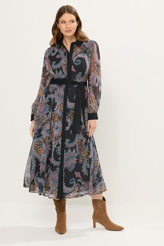  STAR Black Paisley Print Shirt Dress