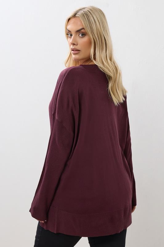 YOURS Plus Size Purple Button V-Neck Jumper | Yours Clothing 2