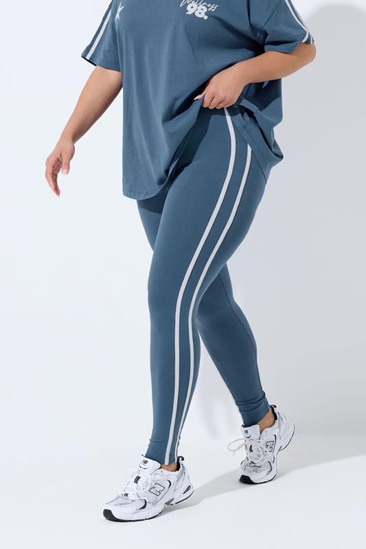 YOURS ACTIVE Curve Dark Blue Side Stripe Leggings